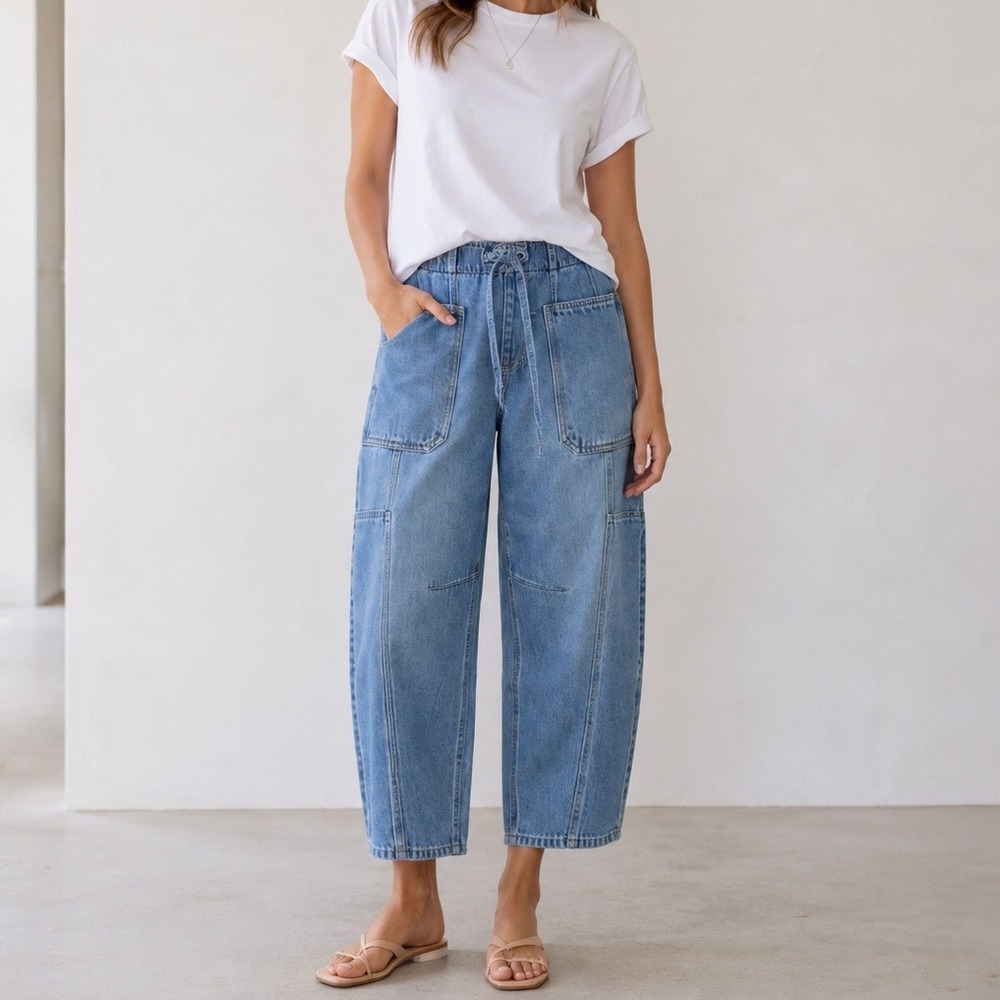 Scotch & Soda The Arc Drawstring Jeans Women Small Blue Barrel Leg YFM00609M